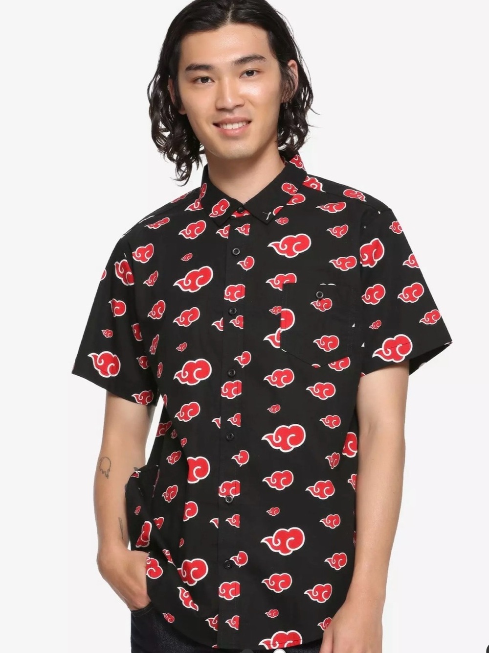Naruto Akatsuki Cloud Allover Print Woven Button-Up - BoxLunch Exclusive